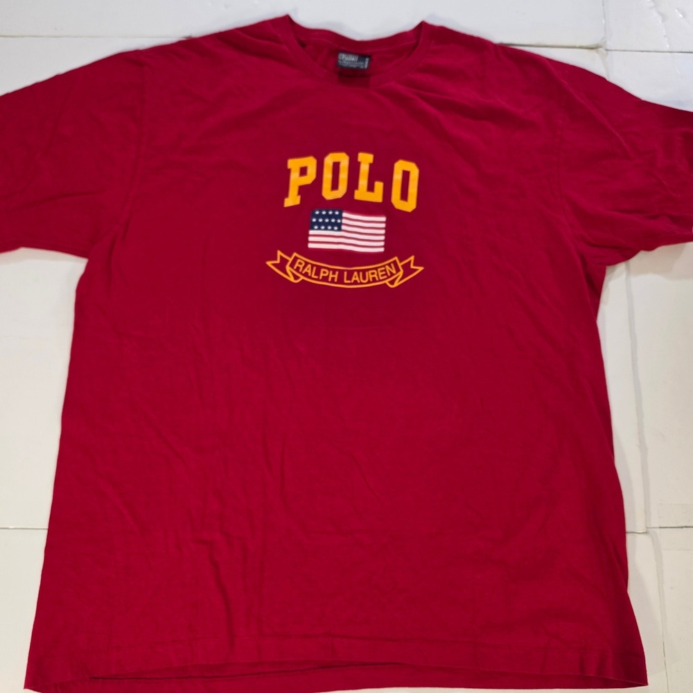 Polo Ralph Lauren Red American Flag Graphic T-Shirt Mens XL Short Sleeve